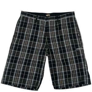Vans Men’s Flat Front Shorts Black Brown Plaid Pockets 34in